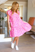 Haptics Remember Me Pink Zebra Print Tiered Ruffle Sleeve Woven Dress Final Sale Haptics