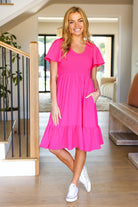 Haptics Fuchsia Smocked Fit & Flare Flutter Sleeve Dress MemorialDay24