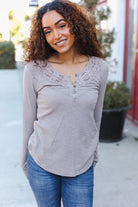 Mystree Femme Taupe Cotton Blend Rib Crochet Button Down Pullover Sweaters