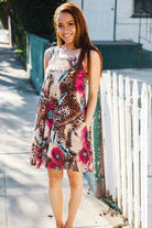 Haptics Summer Days Brown & Rose Abstract Animal Print Korean Silk Dress Finsl Sale