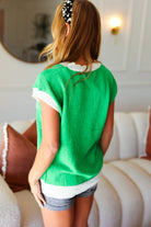 Haptics Lucky Kelly Green Embroidered Clover Short Sleeve Dolman Sweater