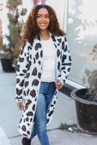 Mittoshop Boldly You Cream Fury Knit Animal Print Open Duster Cardigan Cardigan