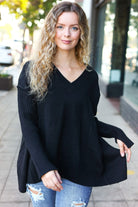 Haptics Casual Chic Black Oversized V Neck Rib Knit Sweater Haptics