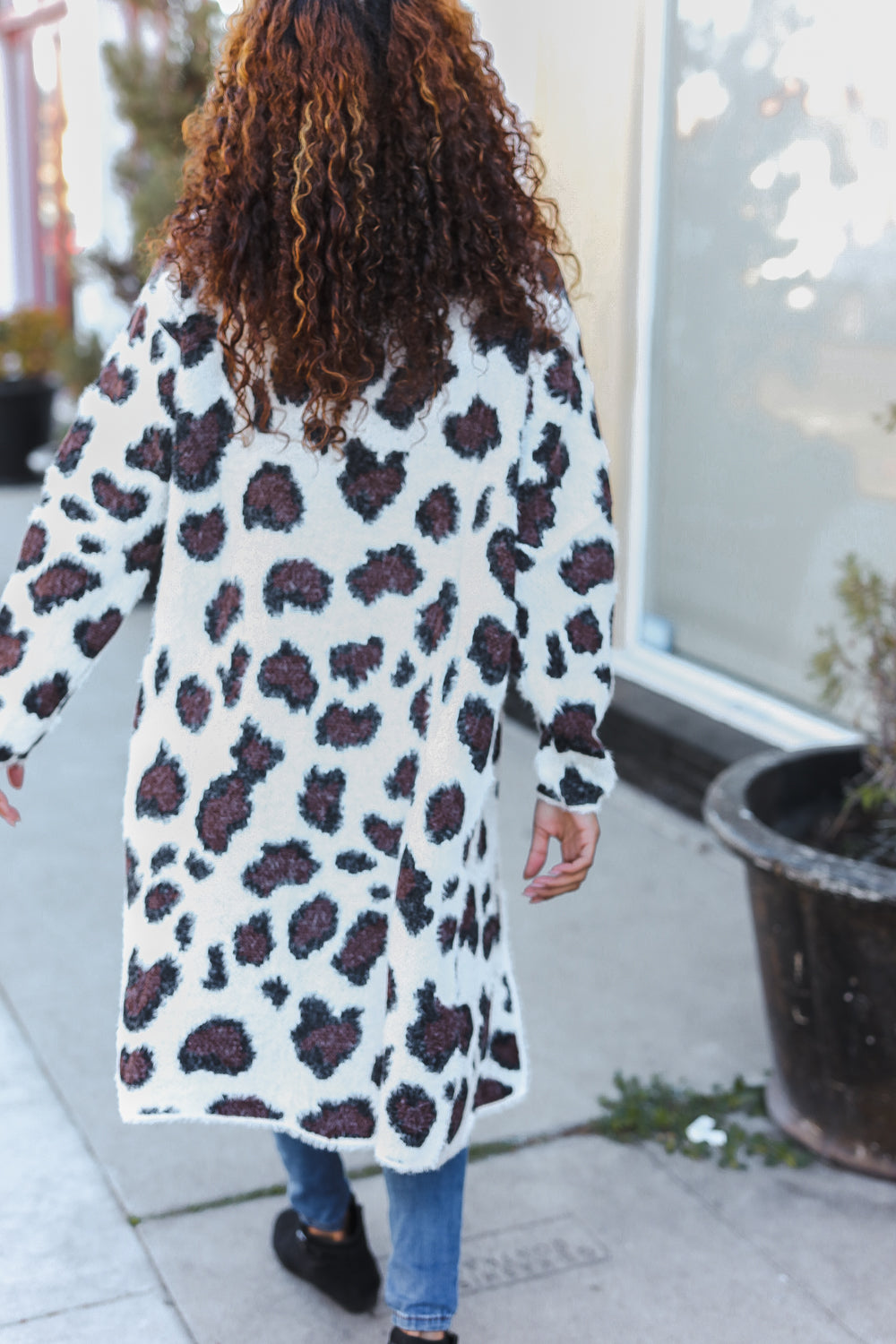 Mittoshop Boldly You Cream Fury Knit Animal Print Open Duster Cardigan Cardigan