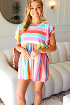 Haptics Multicolor Stripe Thermal Knit Ruffle Sleeve Babydoll Top Haptics