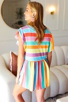 Haptics Multicolor Stripe Thermal Knit Ruffle Sleeve Babydoll Top- L MemorialDay24