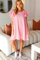 Haptics Pink Gingham Check Ruffle Sleeve Dress Haptics