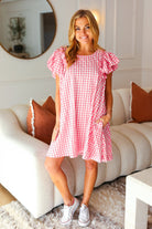 Haptics Pink Gingham Check Ruffle Sleeve Dress Haptics