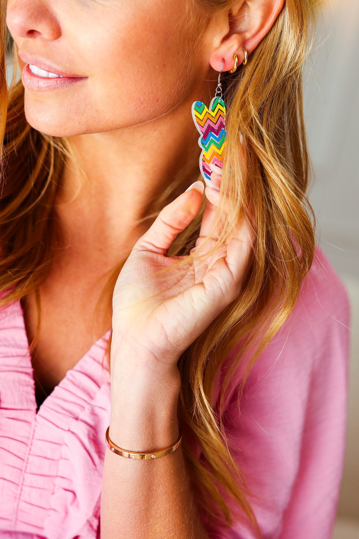 Rainbow Chevron Easter Bunny Dangle Earrings Influence