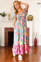 Haptics Vacay Vibes Blue Floral Print Sweetheart Twisted Neckline Maxi Dress Haptics