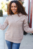 Hem & Thread Marbled Taupe Rib Button Collared Sweater Pullover Sweater