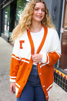 Haptics Game Day Burnt Orange "T" Embroidered Cardigan Haptics