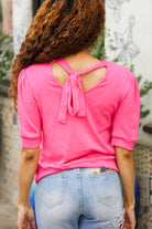 Pretty In Pink Mock Neck With Back Ribbon Bow Tie Sweater Top