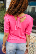 Haptics Pink Mock Neck With Back Ribbon Bow Tie Sweater Top