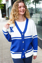 Haptics Game Day Blue "K" Embroidered Cardigan Haptics