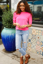 Haptics Pink Mock Neck With Back Ribbon Bow Tie Sweater Top