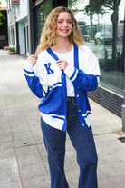 Haptics Game Day Blue "K" Embroidered Cardigan Haptics