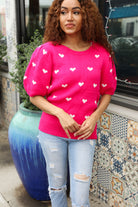 Haptics Be Mine Pink & White Heart Oversized Jacquard Sweater