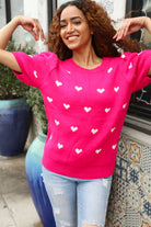 Haptics Be Mine Pink & White Heart Oversized Jacquard Sweater