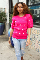 Haptics Be Mine Pink & White Heart Oversized Jacquard Sweater