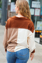 Haptics Sepia Ivory & Taupe Color Block Button Down Pullover Haptics