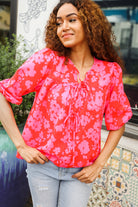 Haptics Red & Pink Ribbon Bow Detail Floral Woven Blouse Shirts & Tops