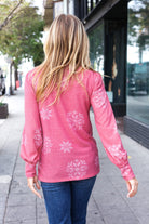 Haptics Holiday Ready Red Snowflake Brushed Hacci Sweater Top Haptics