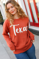 Haptics Game Day Burnt Orange "Texas" Embroidery Pop Up Sweater Haptics