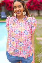Haptics Beautiful You Ivory Floral Lace Frill Notch Neck Puff Sleeve Top 2025 Summer-Blow Out Sale