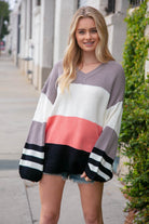 Haptics Slate V Neck Color Block Slouchy Knit Sweater