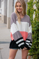 Haptics Slate V Neck Color Block Slouchy Knit Sweater