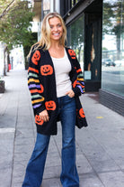 Haptics Pumpkin Multicolor Stripe Jacquard Knit Open Cardigan Haptics