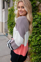 Haptics Slate V Neck Color Block Slouchy Knit Sweater