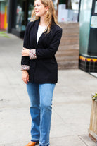 Haptics Feeling Bold Black Leopard Tailored Collar Lapel Blazer Final Sale