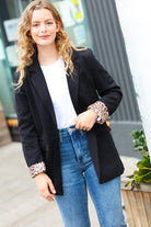 Haptics Feeling Bold Black Leopard Tailored Collar Lapel Blazer Final Sale