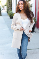 Zenana Taupe Open Sweater Cardigan Hoodie With Pockets Cardigan