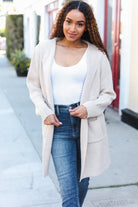 Zenana Taupe Open Sweater Cardigan Hoodie With Pockets Cardigan