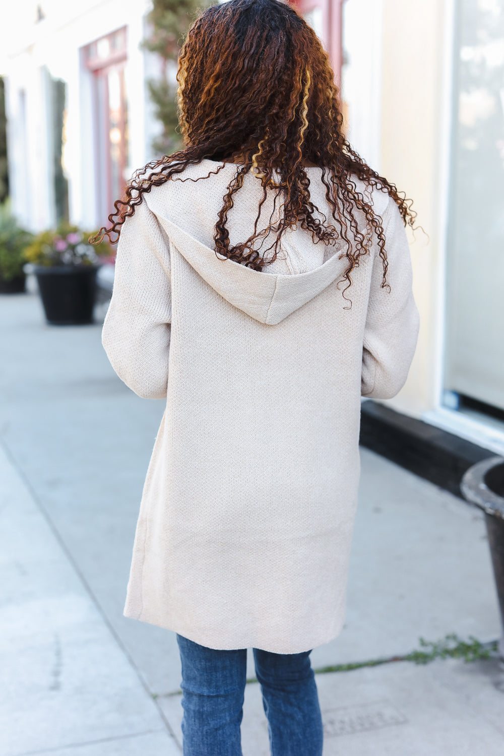 Zenana Taupe Open Sweater Cardigan Hoodie With Pockets Cardigan