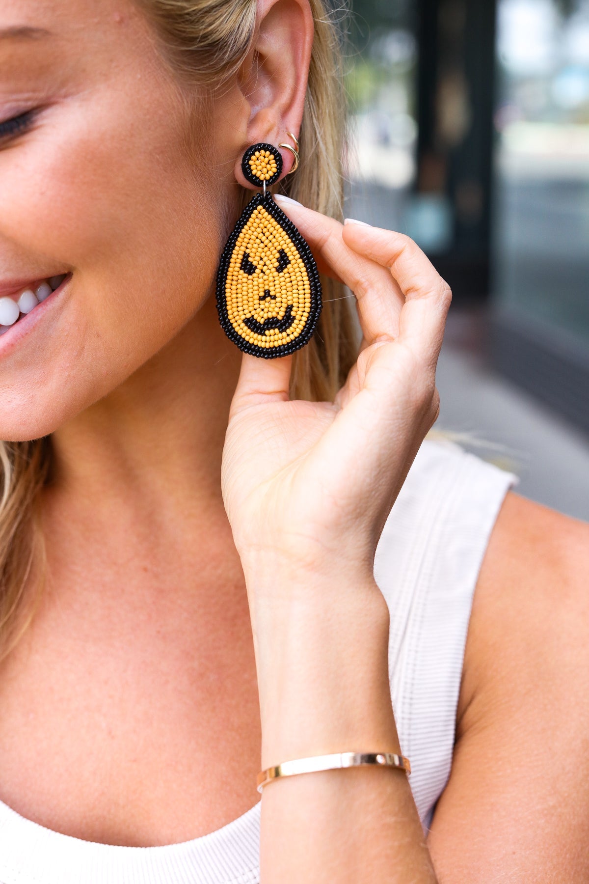 ICON Orange & Black Jack-O-Lantern Teardrop Earrings ICON