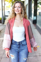 Haptics Boldy You Camel Dolman Sleeve Color block Knit Bomber Jacket
