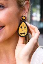 ICON Orange & Black Jack-O-Lantern Teardrop Earrings One Size Fits All