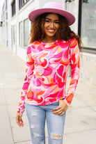 Haptics Find Love Red/Pink Fitted Floral Print Buttery Soft Knit Top