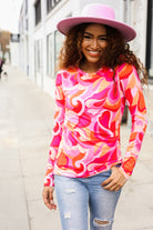 Haptics Find Love Red/Pink Fitted Floral Print Buttery Soft Knit Top