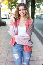 Haptics Boldy You Camel Dolman Sleeve Color block Knit Bomber Jacket