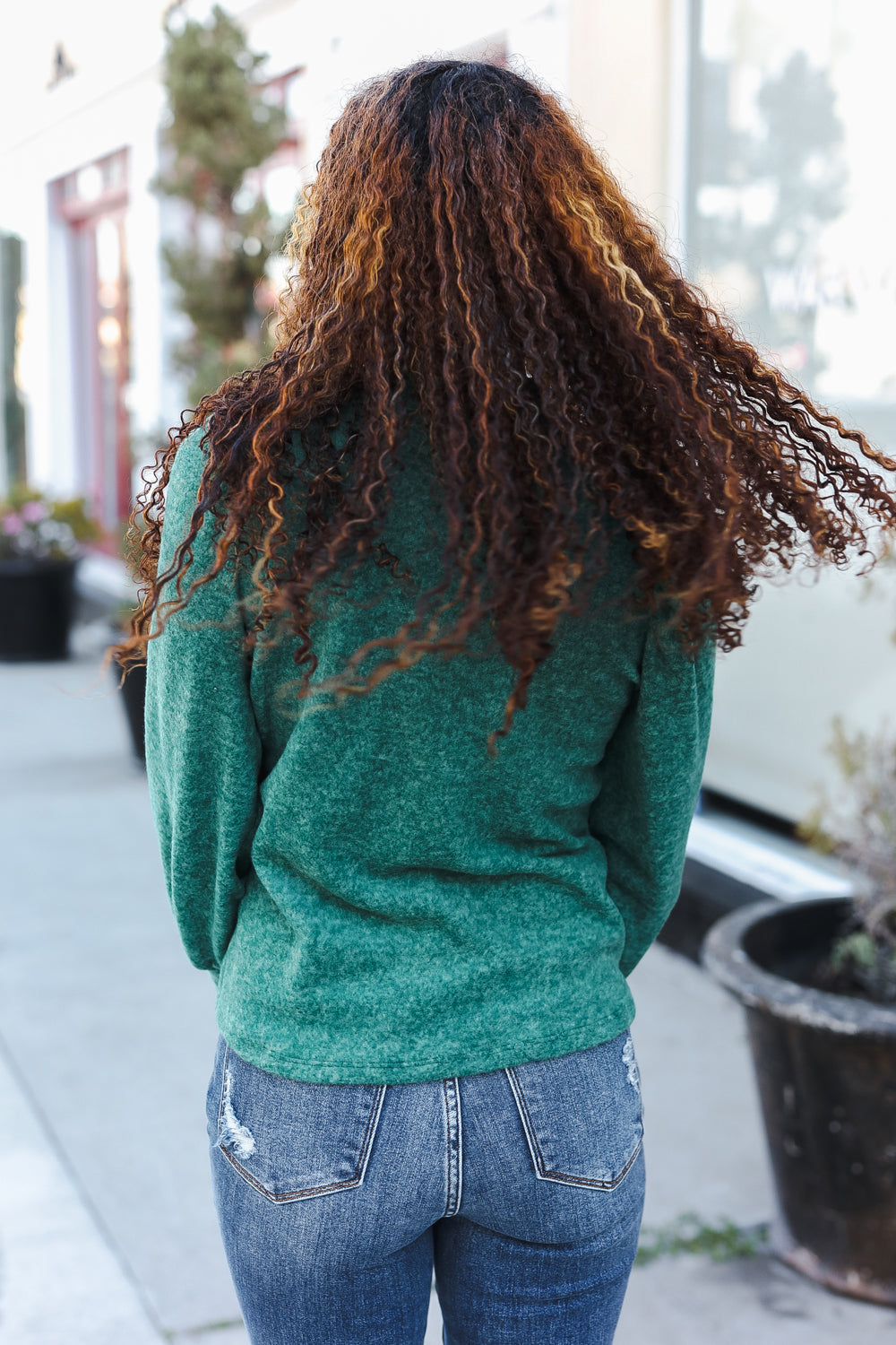 Zenana Green Brushed Melange Puff Short Sleeve Sweater Shirts & Tops