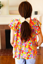 Haptics Flower Power Ivory & Red Floral Mock Neck Flutter Sleeve Top