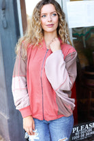 Haptics Boldy You Camel Dolman Sleeve Color block Knit Bomber Jacket