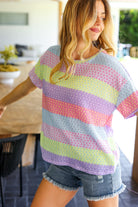 Haptics Stand Out Lavender & Pink Striped Textured Waffle Knit Top Final Sale Haptics