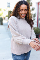 Zenana Taupe Brushed Melange Puff Short Sleeve Sweater Shirts & Tops