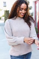 Zenana Taupe Brushed Melange Puff Short Sleeve Sweater Shirts & Tops